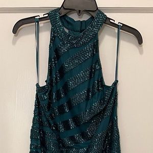 Adriana Pappell green beaded halter gown, size 16.